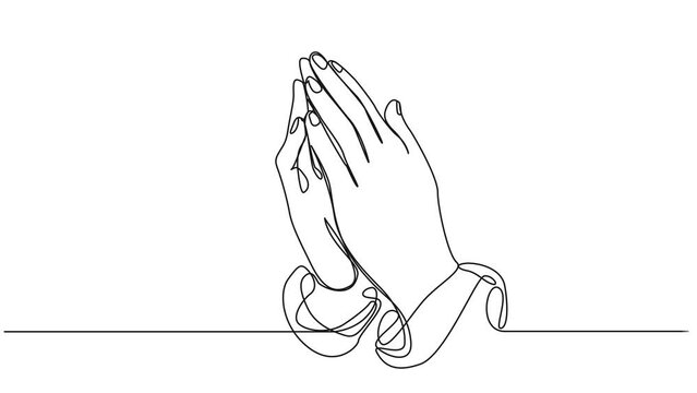 animated continuous single line drawing of hands clasped in prayer, line art animation