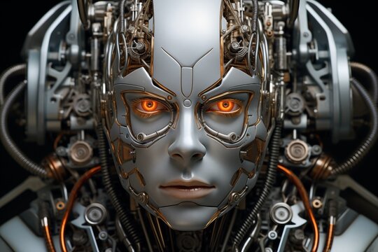 Close-up of a metal robot 
