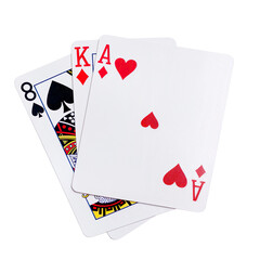 Four playing cards isolated on a transparent background 
