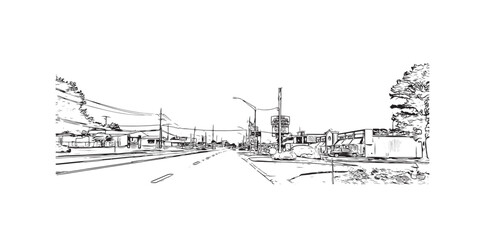 Obraz premium Print Building view with landmark of Springdale is the most populous city in United States. Hand drawn sketch illustration in vector.