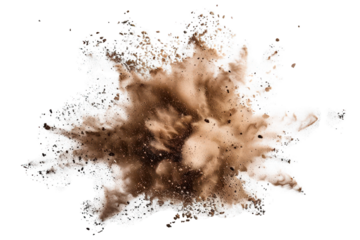 dry earth explosion isolated on white background, smoke bind with sand