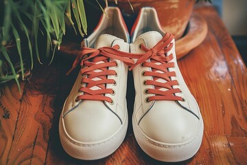 Pair of sporty sneaker shoes