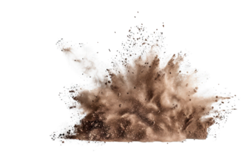 dry earth explosion isolated on white background, smoke bind with sand