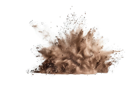 dry earth explosion isolated on white background, smoke bind with sand