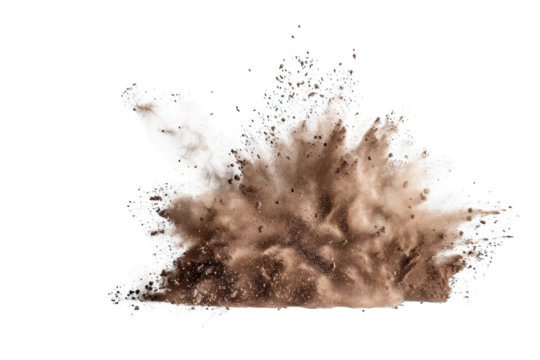 dry earth explosion isolated on white background, smoke bind with sand