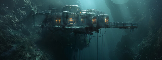 Illuminated Underwater Research Facility in Ocean Depths