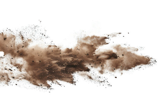 dry earth explosion isolated on white background, smoke bind with sand
