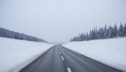 Empty snowy winter road - obrazy, fototapety, plakaty