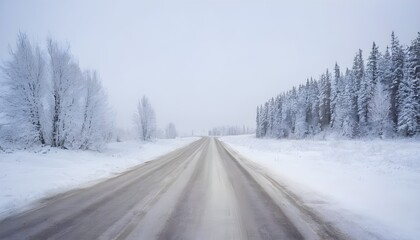 Fototapeta na wymiar Empty snowy winter road