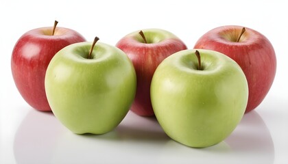 Five fresh apples on a white background