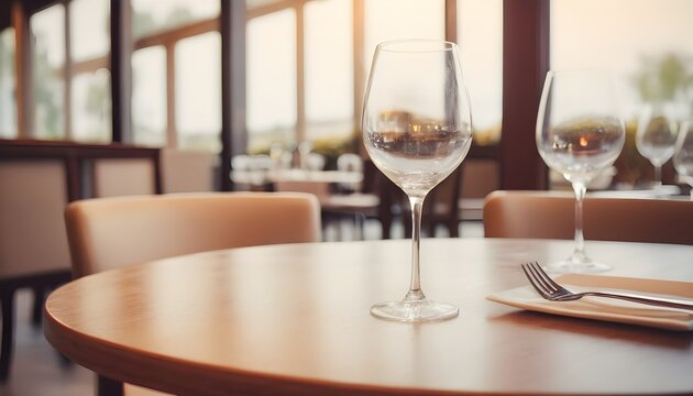 Empty wine glass on dining table in restaurant