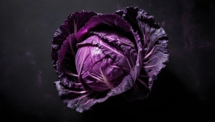 purple cabbage over black backdrop - obrazy, fototapety, plakaty