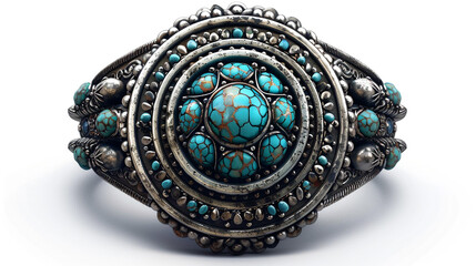 Turquoise-studded silver ring evoking the spirit of the Southwest on a transparent background.
