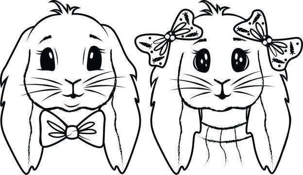 Rabbit Bunny Outline Illustration, Easter Spring Floral Illustration