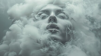 a person's face partially obscured by a cloud of cigarette smoke
