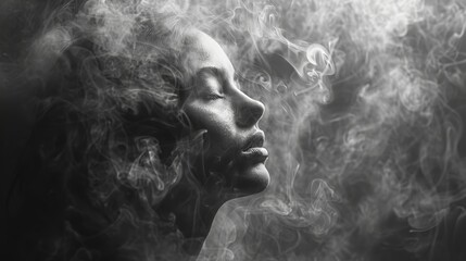 a person's face partially obscured by a cloud of cigarette smoke