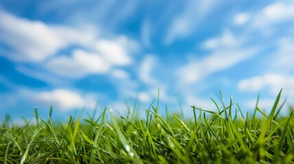 Fototapeta premium Beautiful blurred background green grass under blue skies