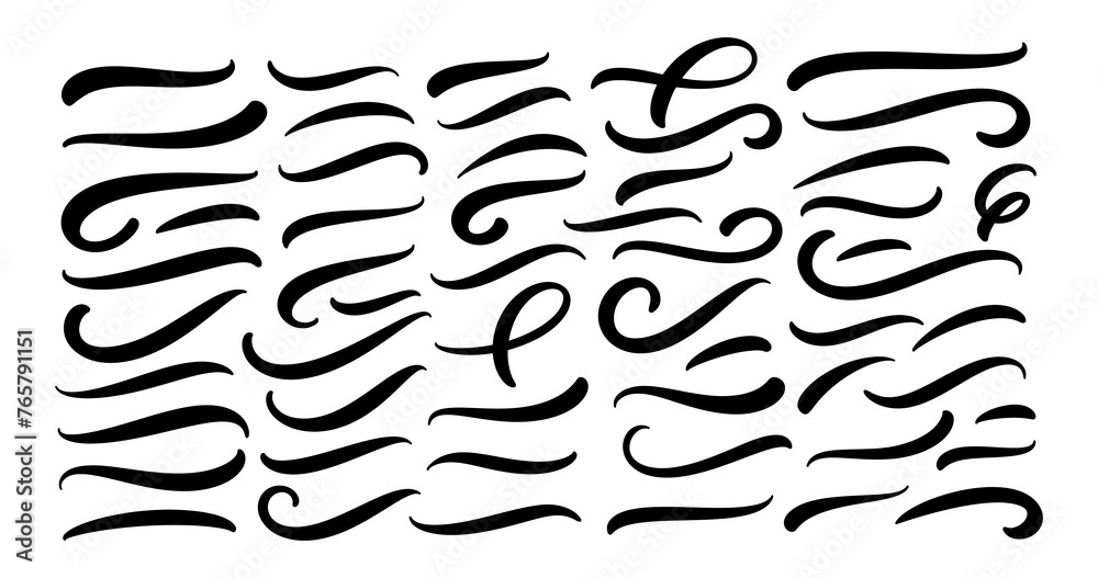 Poster set of hand lettering underlines lines. vector underline stroke. design concept element collection.