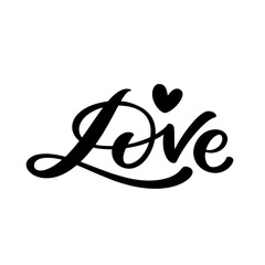 Word Love - handwritten lettering, concept design element. Cute hand drawn text isolated on white.
