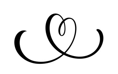 Calligraphy heart. Hand drawn flourish vector. Design concept element.