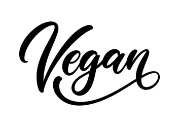 Word Vegan, hand drawn text isolated on white background. Vector calligraphy. Hand lettering, concept design element.