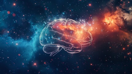 Cosmic brain with nebula and stars - obrazy, fototapety, plakaty