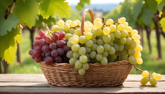 A Bunch Of Fresh Organic White And Red Grapes in basket