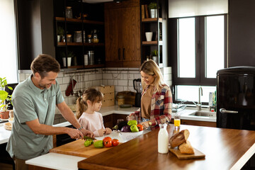 Family bonding time in a sunlit kitchen
