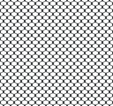 Metallic wire black mesh on a white background. Interlaced wavy lines. Geometric texture. Seamless repeating pattern. Vector illustration.  