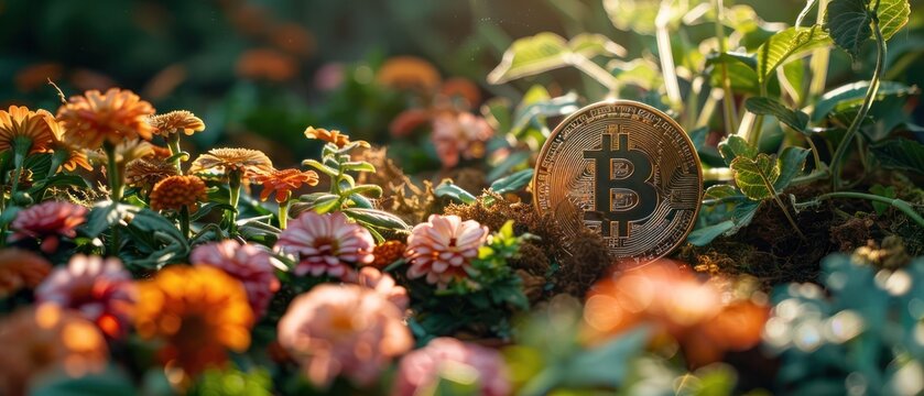 A botanical garden exhibit featuring exotic flowers named after cryptocurrencies