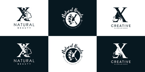 letter logo X design collection with nature beauty concept premium vector