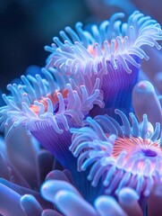 Naklejka na ściany i meble Two companions in the ocean nestled in a stunning blue anemone macro beauty , minimalist