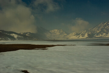 Winter view of the frozen Lake Matese, Campania, Italy
