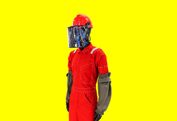 Special protective, work clothes, various jackets for builders, oil and gas industry workers dressed in mannequins are on display in the store