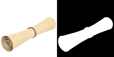 3D rendering illustration of a rolled up paper scroll