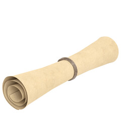 3D rendering illustration of a rolled up paper scroll