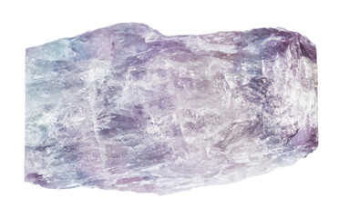 close up of sample of natural stone from geological collection - raw purple striped fluorite...