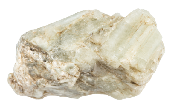 close up of sample of natural stone from geological collection - unpolished beryl mineral isolated on white background from Ural