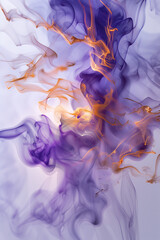Abstract background with purple and yellow smoke on white.