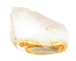 close up of sample of natural stone from geological collection - raw white opal mineral isolated on...