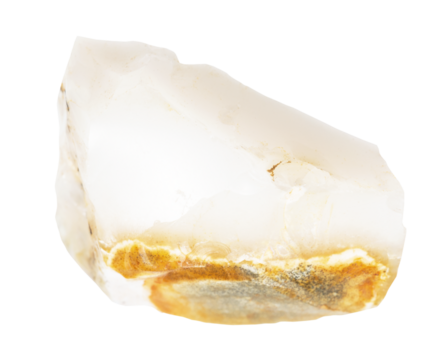 close up of sample of natural stone from geological collection - raw white opal mineral isolated on white background