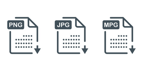 Icon Set of graphic templates jpg, png, image, mpg, archive, code and document file in white black