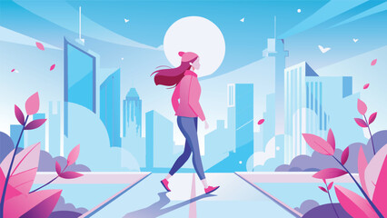 a illustration of a walking girl