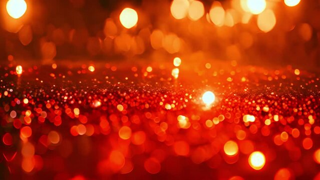 gold particles abstract background with shining golden Floating Dust Particles Flare Bokeh star on red Background. Futuristic glittering in space. Red bokeh lights 4k video sparkling