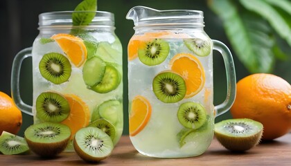 Jars with kiwi and orange water