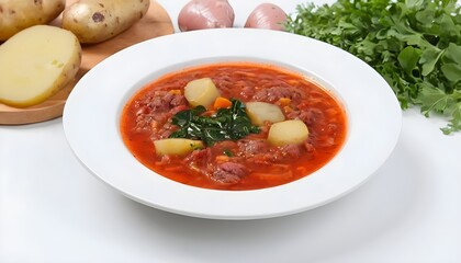 meat sauce soup with greens and potatoes