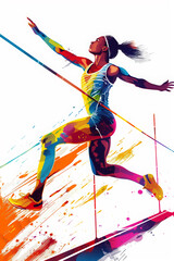 Colorful illustration of female high jumper athlete. 