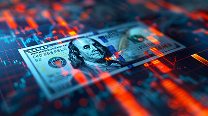  Dollar Bill on Digital Financial Market Background of rising forex chart 