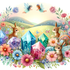 Emerald Playground: Bunnies Explore Green Crystal Hill