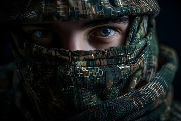 Portrait of a military man in camouflage suit - obrazy, fototapety, plakaty